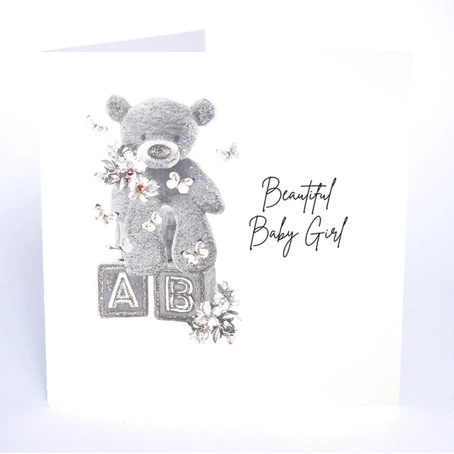 Beautiful Baby Girl Card - Teddy