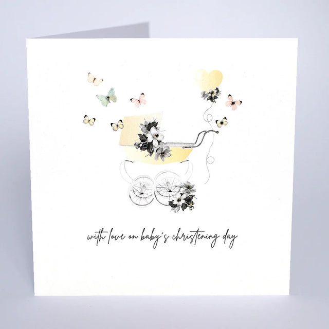 Love on Baby's Christening Day Card - Pram