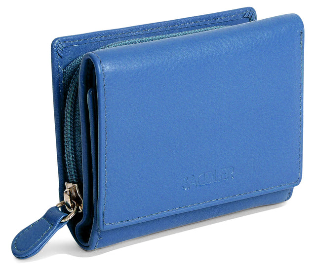 Saddler Carla Leather Compact Trifold Purse - Electric Blue