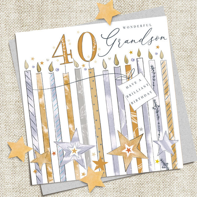 Grandson 40th Candle Birthday Card