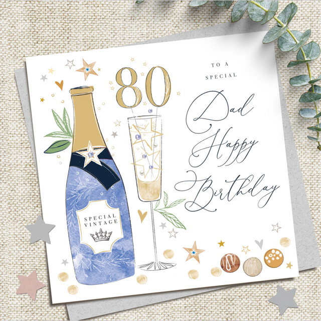 Dad Champagne 80th Birthday Card
