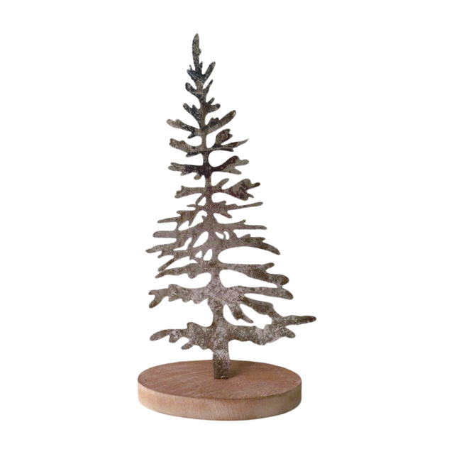 Silver Metal Tree on Wooden Base - Small