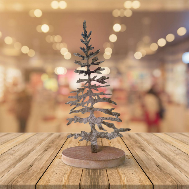 Silver Metal Tree on Wooden Base - Small