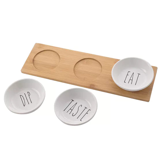 Set of 3 Snack Bowls on a Wooden Tray