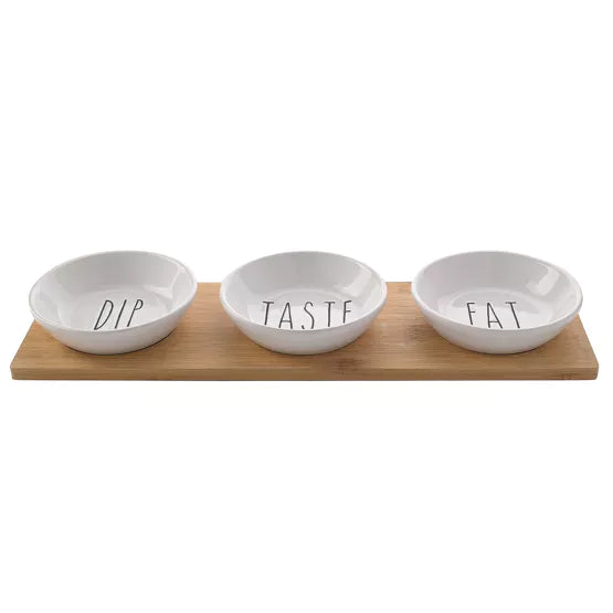 Set of 3 Snack Bowls on a Wooden Tray
