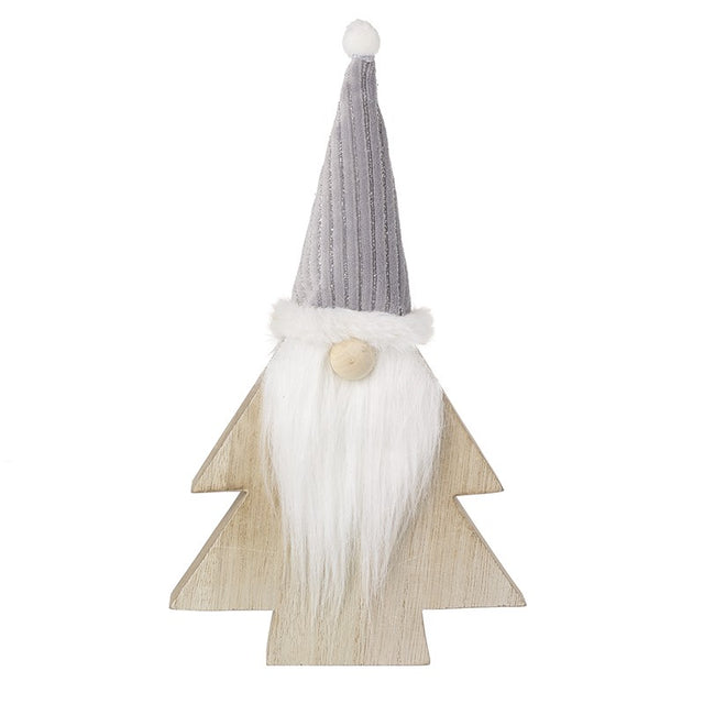 Wooden Tree Topped With Gonk In Grey Hat