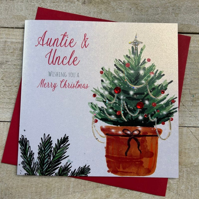 White Cotton Auntie & Uncle Christmas Card