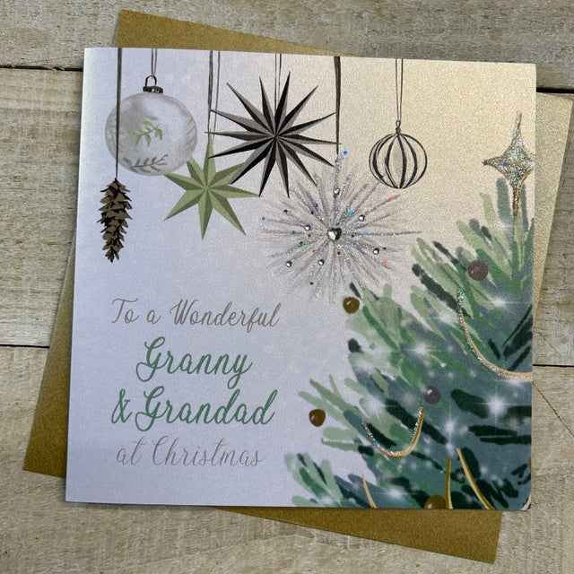 White Cotton Granny & Grandad Christmas Card