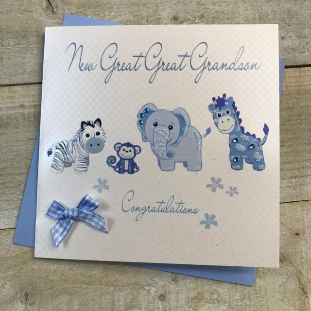 White Cotton New Great Great Grandson Card