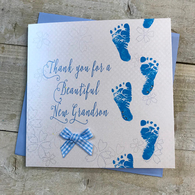 White Cotton Thank You for a New Grandson Card