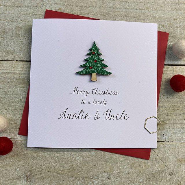 White Cotton Auntie & Uncle Christmas Card