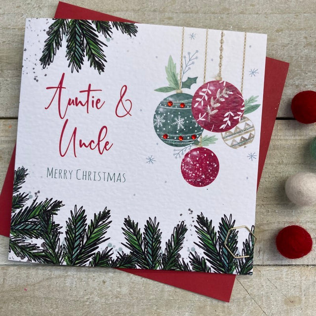 White Cotton Auntie & Uncle Christmas Card