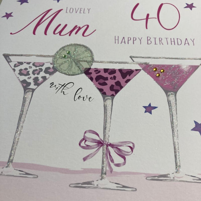 Mum 40th Birthday Large Card - Cocktails