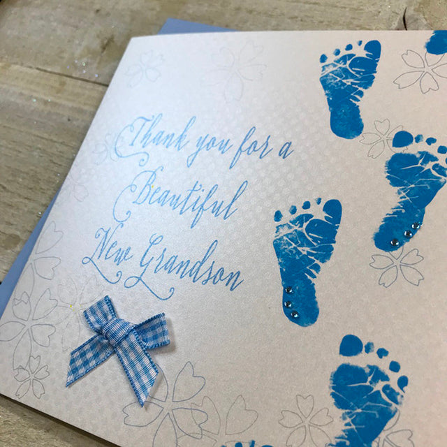 White Cotton Thank You for a New Grandson Card