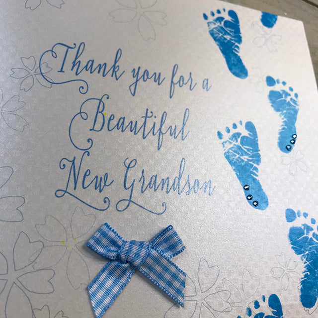 White Cotton Thank You for a New Grandson Card