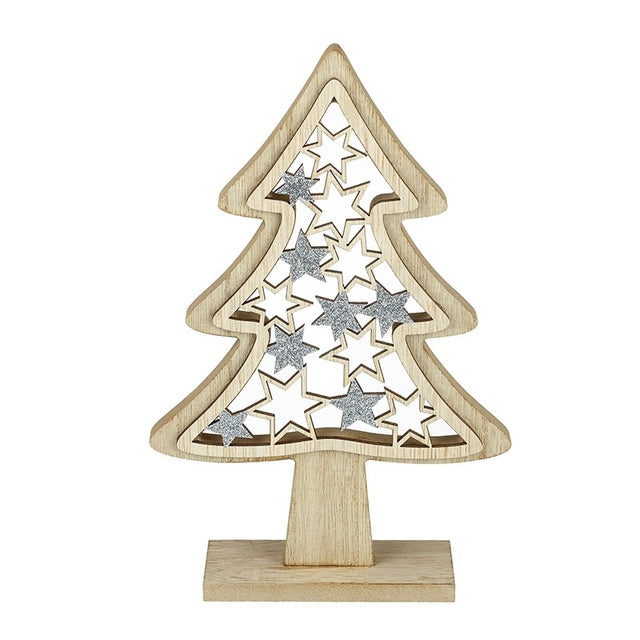 Wooden Silver Star Tree - Large