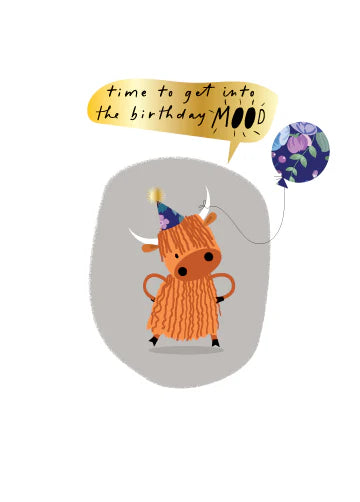 Birthday MOOD Highland Cow Card