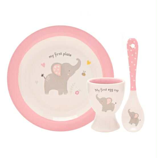 Baby 3 Piece Bowl, Egg Cup & Spoon Set - Pink