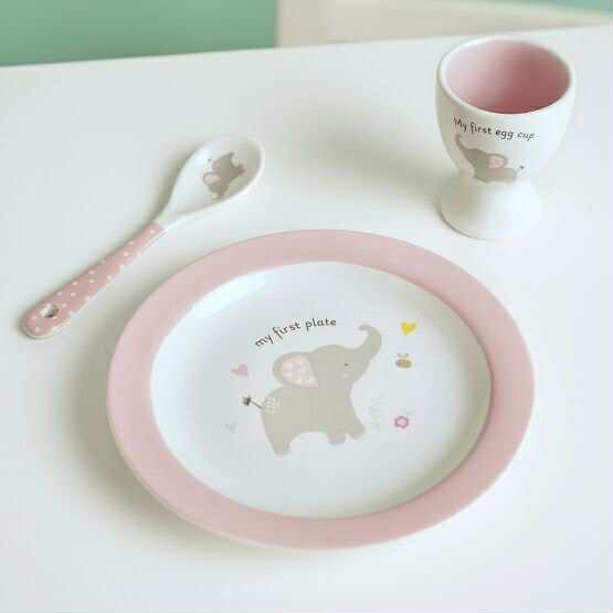 Baby 3 Piece Bowl, Egg Cup & Spoon Set - Pink