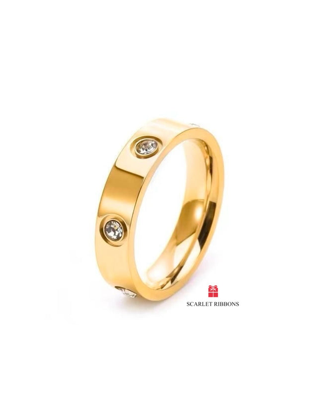 Solid Band Ring with Crystals - Gold