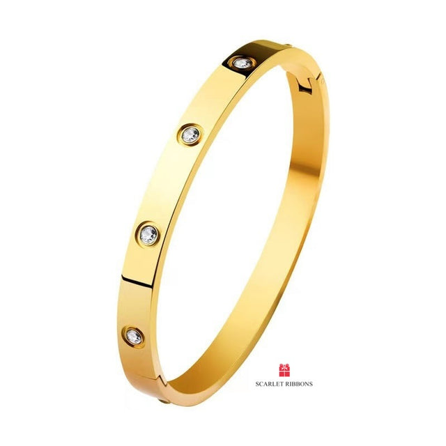 Solid Bangle with crystals - Gold