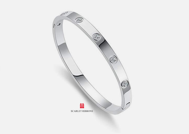 Solid Bangle with crystals - Silver