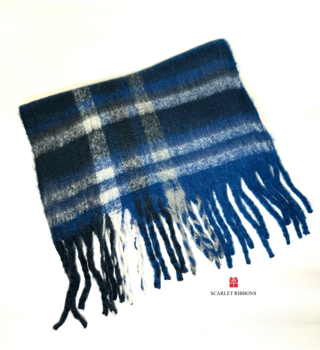 Fleece Check Scarf Blue