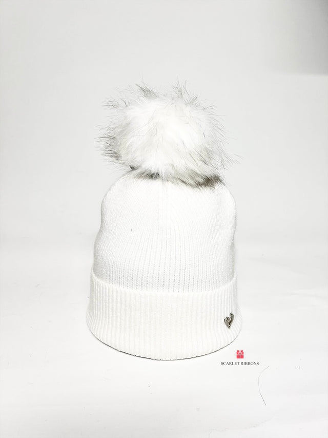 Cream Rib Pom Pom Hat