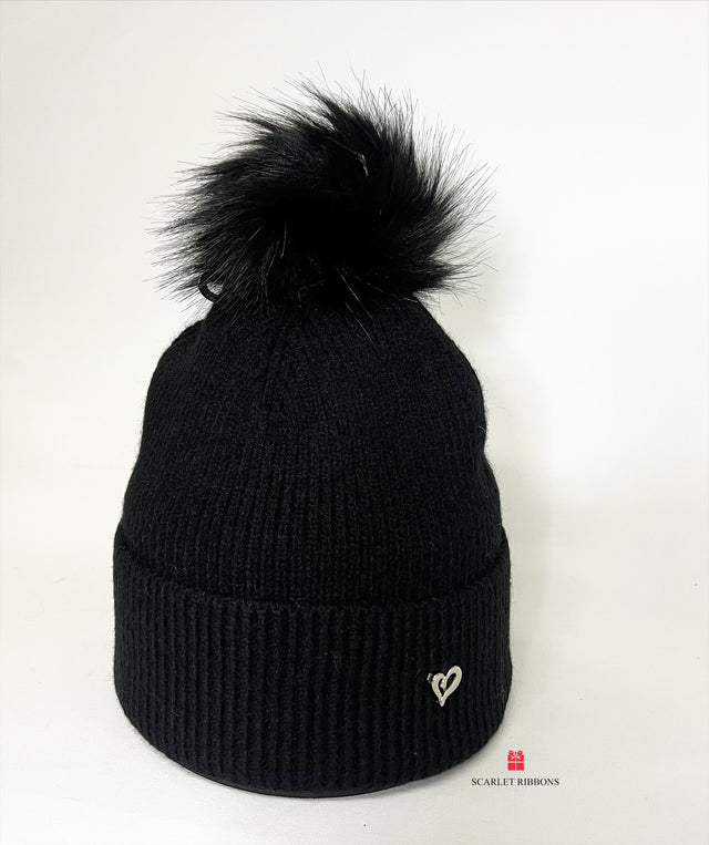 Black Rib Pom Pom Hat