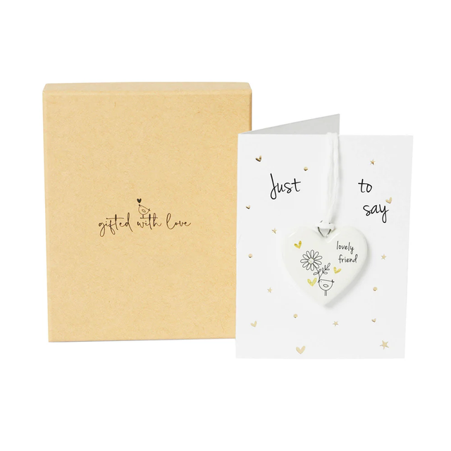Lovely Friend Boxed Mini Porcelain Heart on Mini Sentiment Card