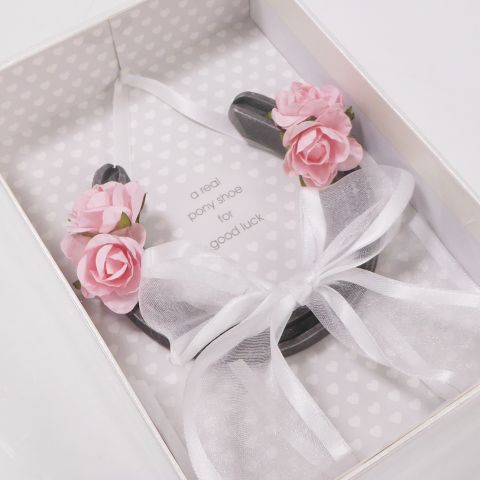 Real Horseshoe with Pink Flowers