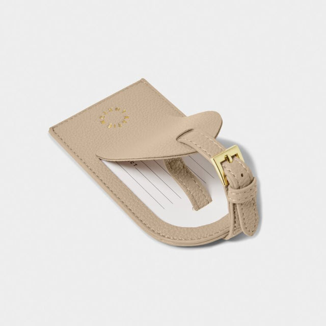 Katie Loxton Sentiment Luggage Tag - Adventure, Memories - Light Taupe