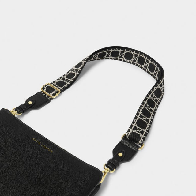 Katie Loxton Geometric Canvas Bag Strap -Black