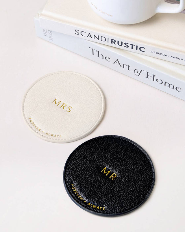 Katie Loxton Mr & Mrs Coaster Set - Off White And Black