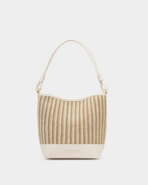 Katie Loxton Sorrento Bucket Bag - Striped Raffia/Off White