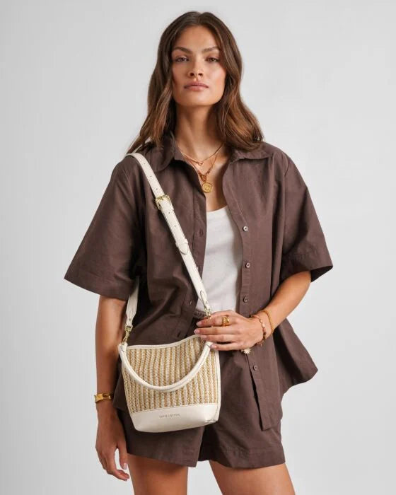 Katie Loxton Sorrento Bucket Bag - Striped Raffia/Off White