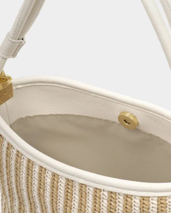 Katie Loxton Sorrento Bucket Bag - Striped Raffia/Off White