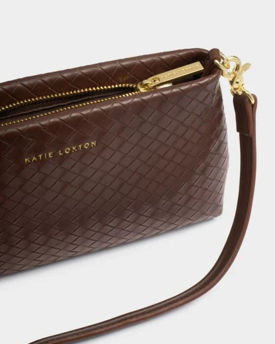 Katie Loxton Nova Small Shoulder Woven Bag Chocolate