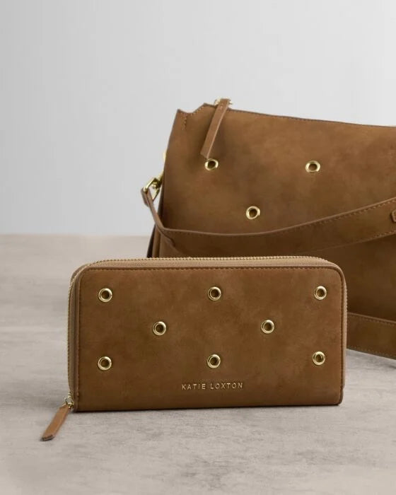 Katie Loxton Large Purse - Caramel Suedette with Eyelets