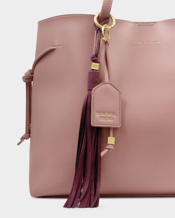 Katie Loxton Oversized Tassel Bag Charm - Cherry Suedette