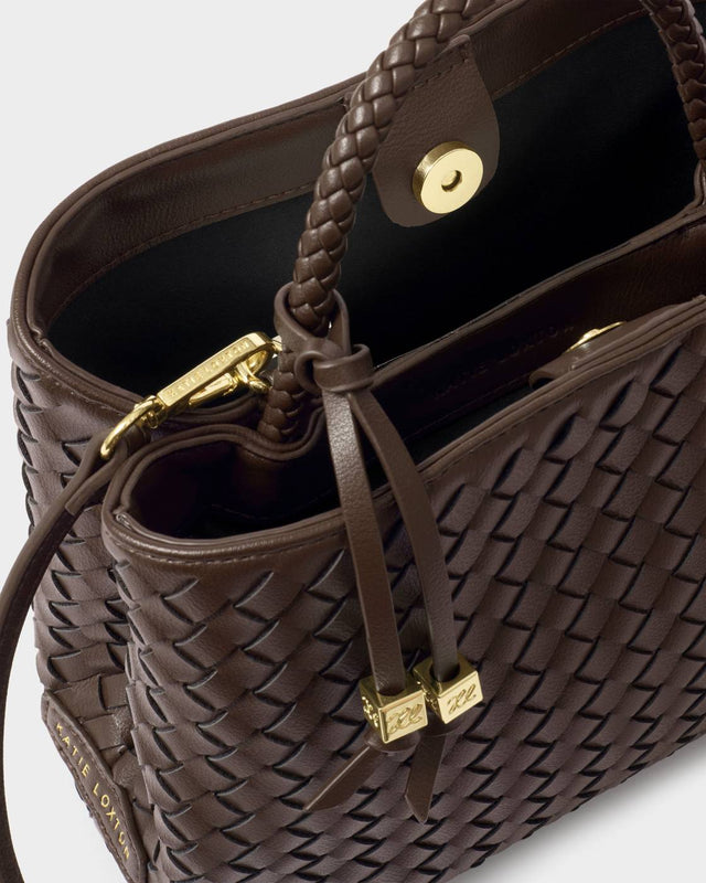 Katie Loxton Nova Hand Woven Top Handle Bag - Chocolate