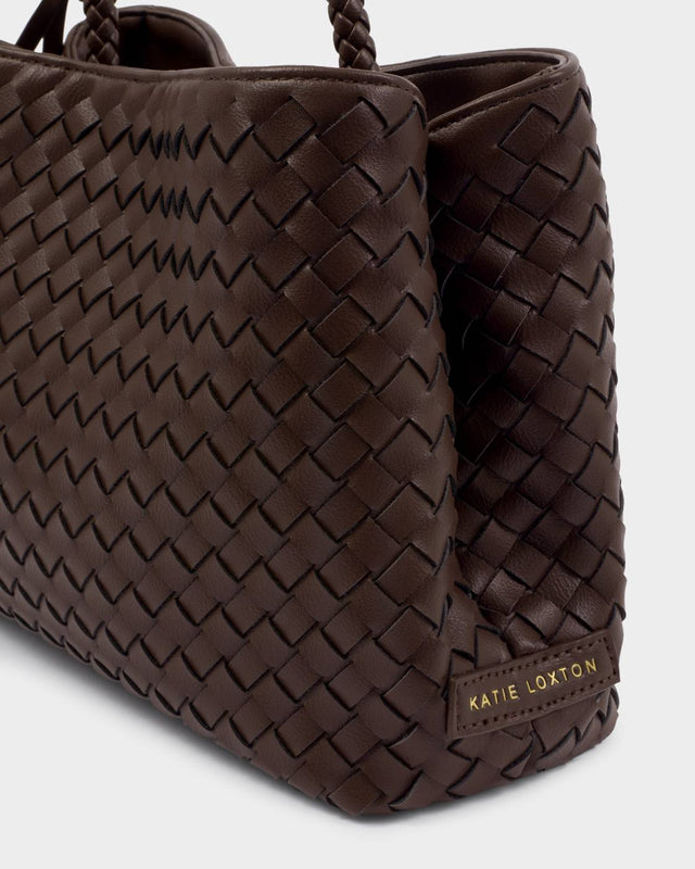 Katie Loxton Nova Hand Woven Top Handle Bag - Chocolate
