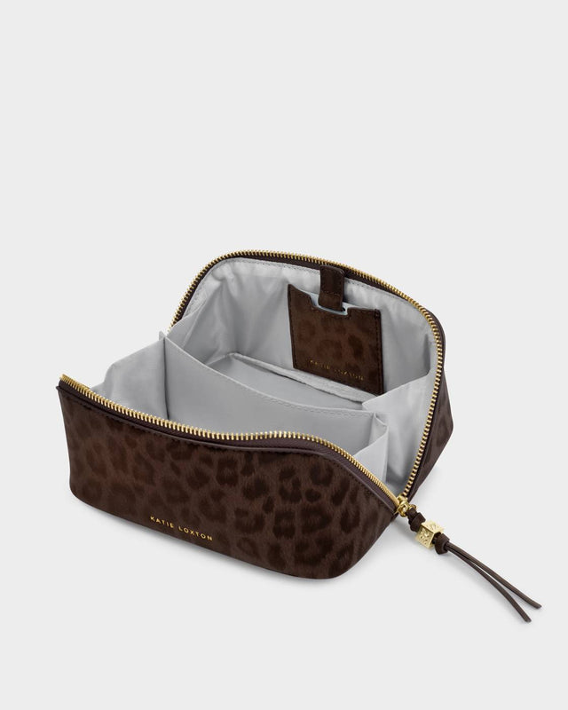 Katie Loxton Fold-Out Mirror Make Up Bag - Chocolate Leopard