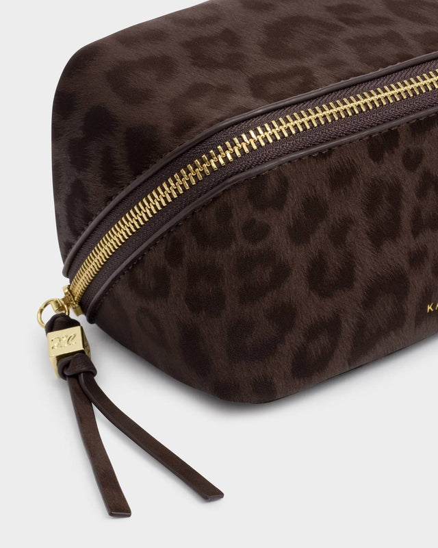 Katie Loxton Fold-Out Mirror Make Up Bag - Chocolate Leopard