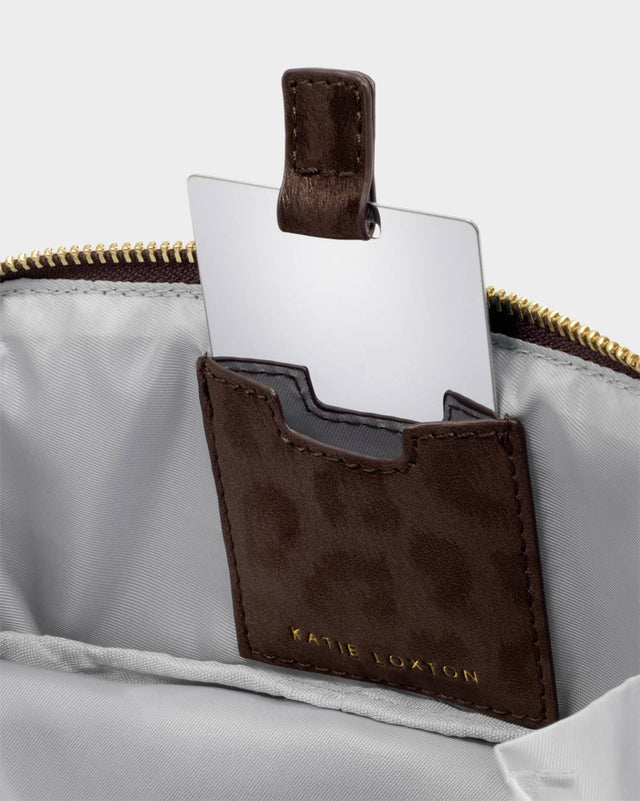 Katie Loxton Fold-Out Mirror Make Up Bag - Chocolate Leopard