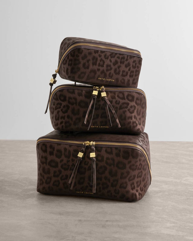 Katie Loxton Soho Medium Make Up / Wash Bag - Chocolate Leopard