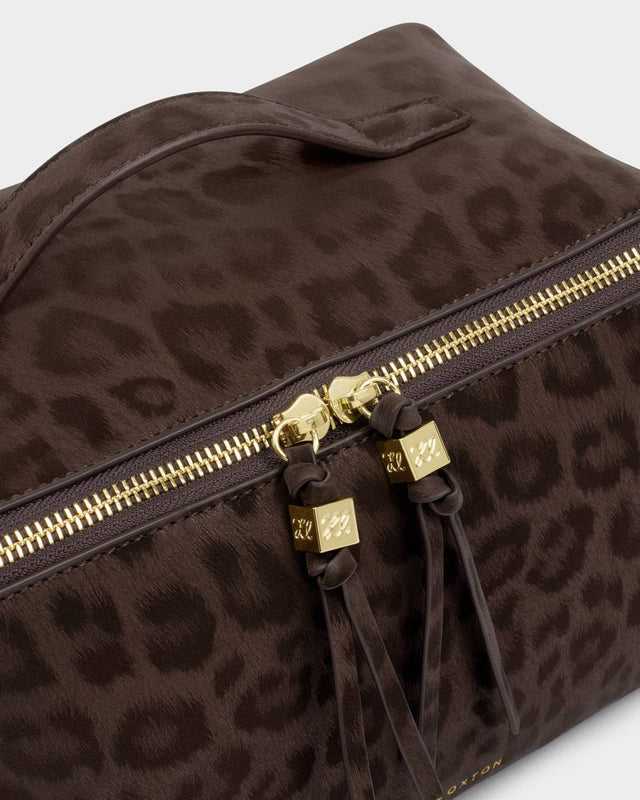 Katie Loxton Soho Large Make Up / Wash Bag - Chocolate Leopard