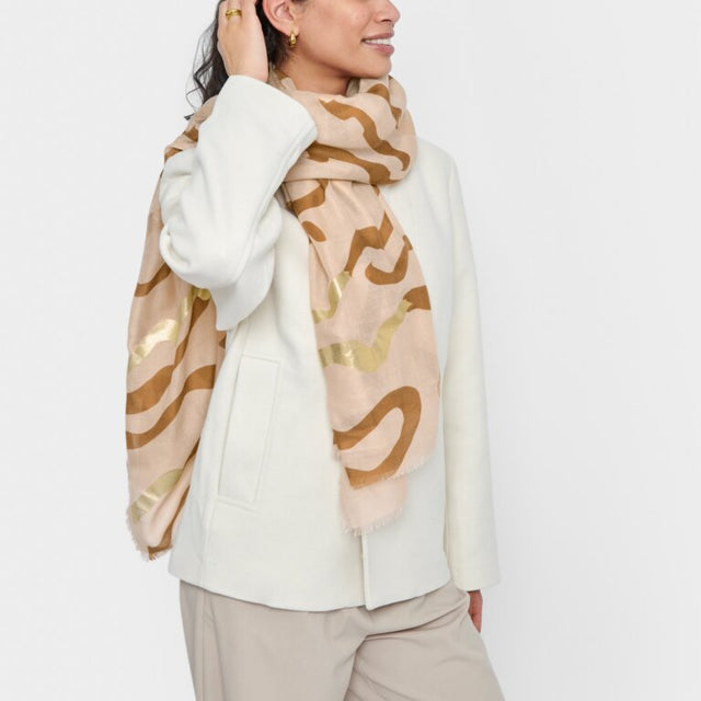 Katie Loxton Abstract Wave Scarf - Pink/Cognac/Gold