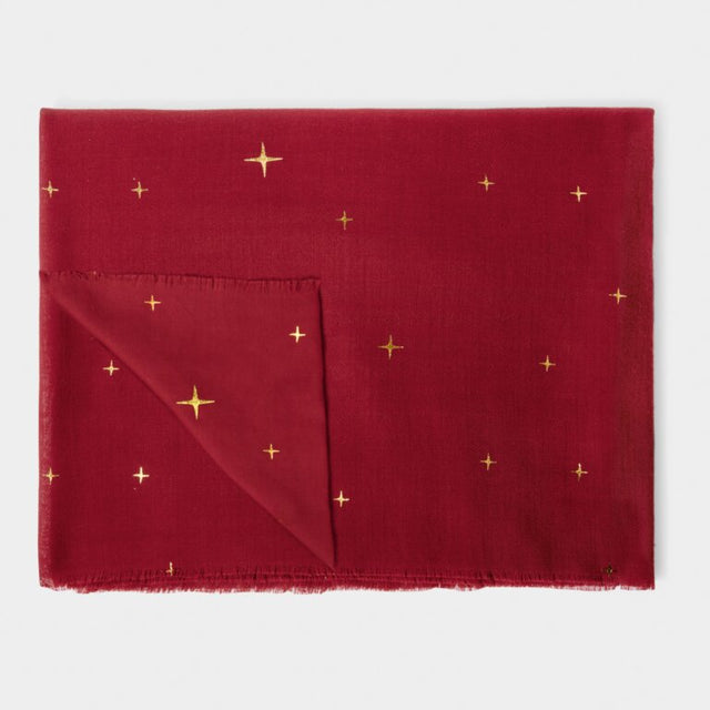 Katie Loxton Star Sky Foil Scarf - Garnet Red/Gold