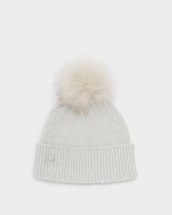 Katie Loxton Sequin Pom Pom Hat - Pale Grey